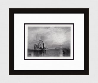 WILLIAM TURNER 1800s Engraving The 98-gun ship Temeraire SIGNED Framed