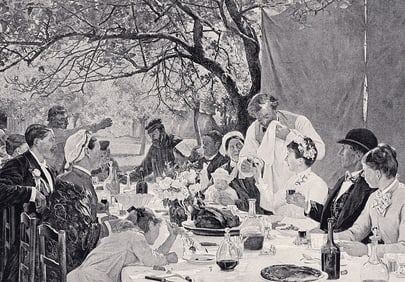 Albert Fourie 1800s Antique Print A Wedding Breakfast SIGNED Framed