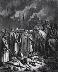 GUSTAVE DORE 1800s Religious Wood Engraving Joshua Spares Rahab & Girl FRAMED SIGNED