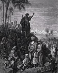 1800s Gustave DORE'S BIBLE Woodcut The Mission of John the Baptist SIGNED FRAMED