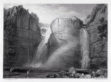 1800s WILLIAM TURNER SIGNED Engraving High Force Falls, England FRAMED