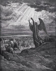 1800s Gustave DORE SIGNED Biblical Woodcut The Angel Appearing to Joshua Framed