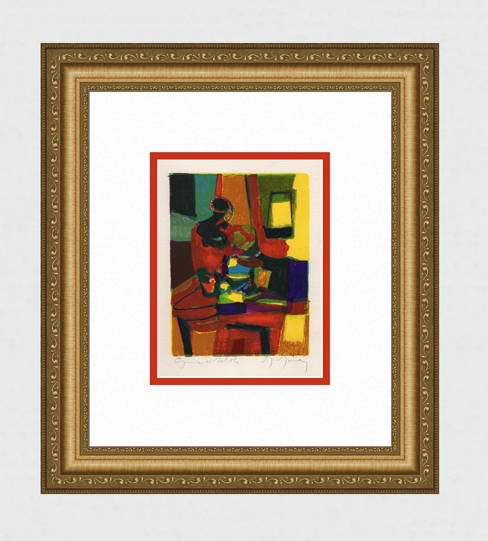 Marcel Mouly Hand signed Lithograph Yellow Lounge Artist Proof: Marcel Mouly (1918 - 2008). Le Salon Jaune (The Yellow Lounge). Color lithograph on Wove paper. Year: 1989. Signed in pencil, lower right. Numbered EA (Artist Proof - Epreuve d'Artiste). Image size 6