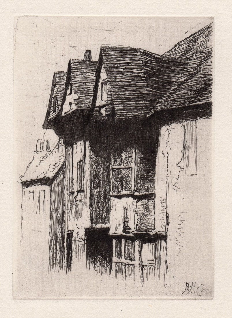 Robert Haynes Old Houses at Rye 1873 etching (1 of 2)