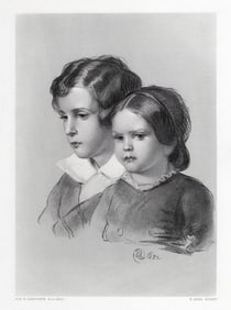 1800s EDWIN LANDSEER Engraving "Lad and Lassie" Framed Signed