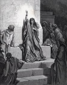 Gustave DORE 1800s Dore's Bible Wood Engraving DEBORAH Signed Framed