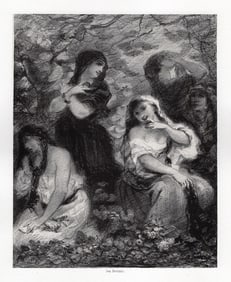 1800s Nacisse-Virgile Diaz Lithograph CRAZY LOVERS Framed