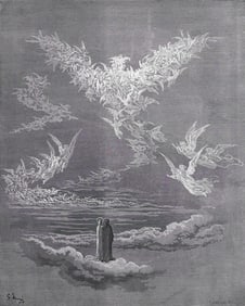 DORE 1800s Divine Comedy Woodcut "Blessed Souls form an Eagle" FRAMED Signed