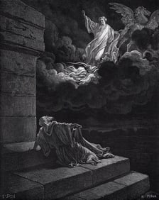 GUSTAVE DORE 1800s Biblical Woodcut Elijah Taken Up To Heaven SIGNED Framed