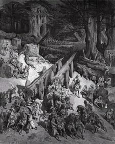 1800s GUSTAVE DORE'S BIBLE Woodcut Preparations for the Temple Framed Signed