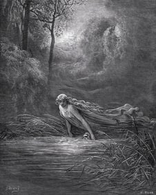 1800s DORE Woodcut Divine Comedy "Dante in the River of Lethe" FRAMED Signed