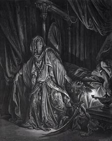 FRAMED 1800s Gustave DORE Religious Woodcut Judith & Holofernes SIGNED