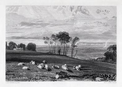 William TURNER SIGNED 1800s Engraving Pevensey Bay Framed