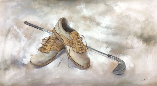 Jose Cascales Original Painting Golf Shoes 43 x 23 Inches