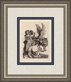 1879 Albrecht Durer Coat of Arms w/ Skull engraving signed