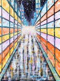 Arthur Kinslow Orginal Painting Cityscape Bright Lights 30 x 40 Inches