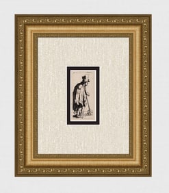 1800s REMBRANDT Etching B166 Old Beggar with Crippled hands leaning on a Stick DURAND Original