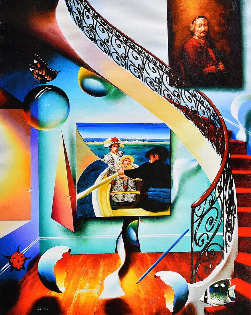 Ferjo Giclee on Canvas Stairway to Masters II Signed Numbered: Ferjo (Fernando de Jesus Oliveira) (B.1946;Brazilian). Stairway to Masters II. Limited edition giclee on canvas. Signed lower right. Numbered HC (Hors Commerce) (edition of 50). Image size 24 x 30 inc