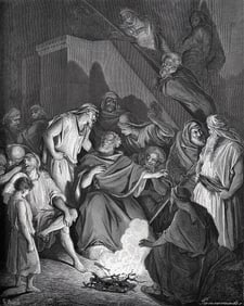 1800s Gustave DORE Biblical Woodcut Peter Denies Jesus Again FRAMED SIGNED