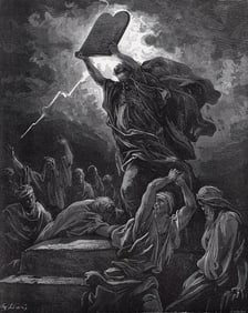 Gustave Dore 1800s Woodcut "Moses Breaks the Tablets" FRAMED Signed