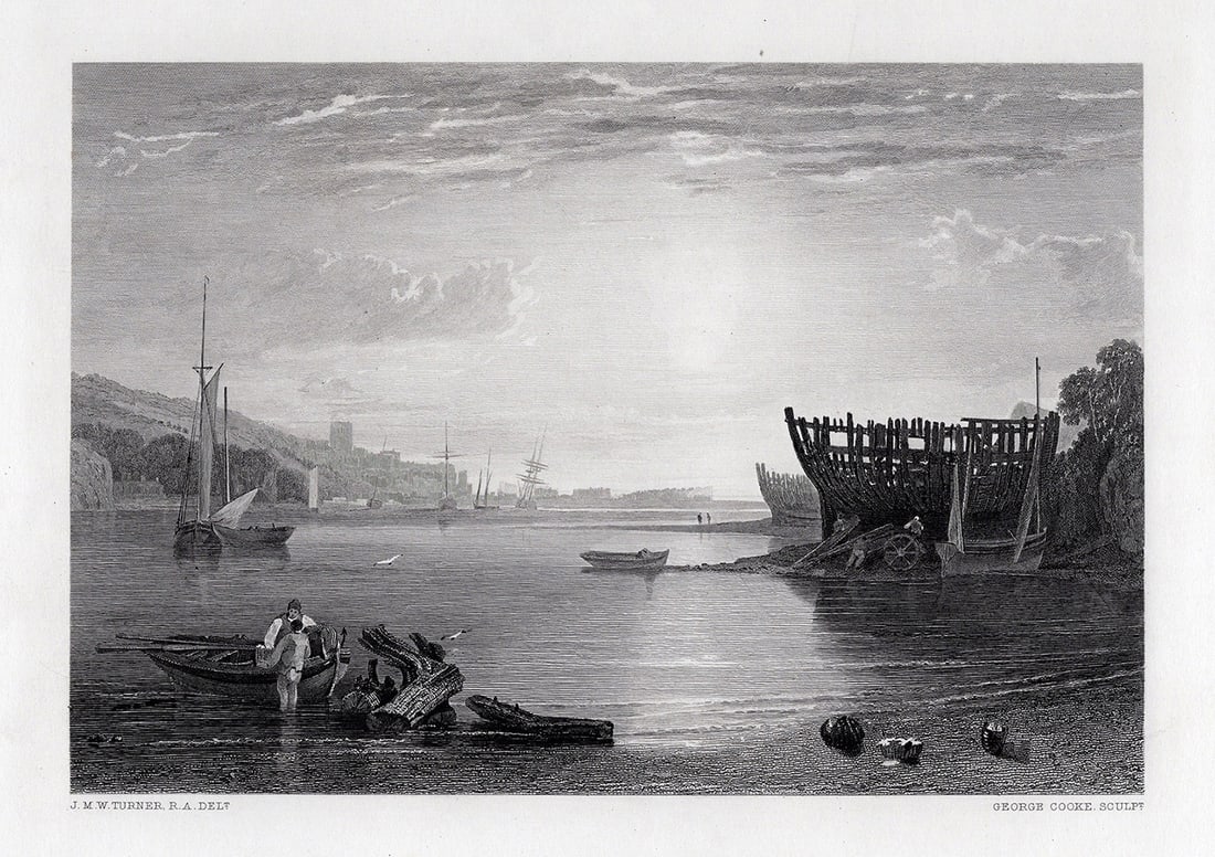 1800s William Turner Engraving Teignmouth Port Signed Framed (1 of 3)