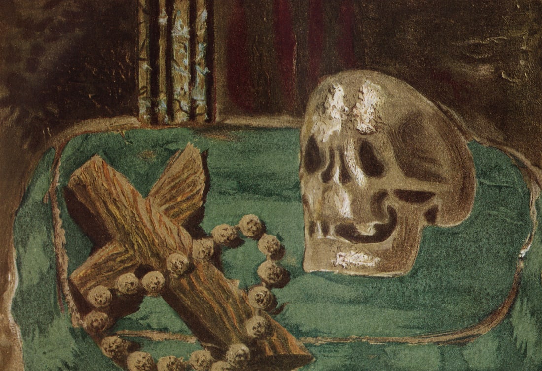 1956 Georges BRAQUE Vintage Color Print THE TRANSIENCE OF LIFE Framed: Georges Braque (French, 1882-1963). Vanitas (Vanity). Vintage offset lithograph after the original painting. Year: 1956. Printer: Draeger Freres. Image Size 6 1/8 x 8 7/8 inches. Framed dimensions app