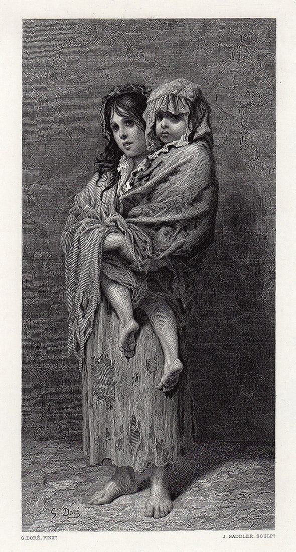 Gustave Dore Homeless engraving signed (1 of 3)