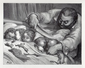 Gustave Dore Little Tom Thumb XV 1880 Woodcut Signed