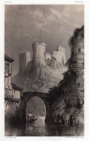 VICTOR PETIT 1800s Original Lithograph Chateau De Druyes Yonne Framed SIGNED