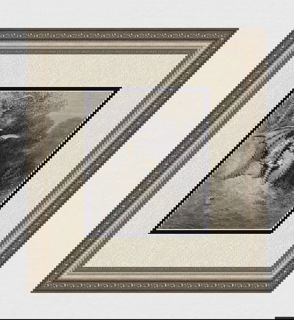 Gustave Dore Satan's Plan (Milton's Paradise Lost) c. 1880 Woodcut Signed: Gustave Dore (Paul Gustave Louis Christophe Dore) (French, 1832-1883). Satan's evil plan (Milton's Paradise Lost). Antique woodcut wove paper after the original by master wood engraver E. Goebel (acti