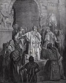 FRAMED 1800s Gustave DORE Woodcut "Judgement of Solomon" SIGNED