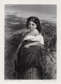 Robert HERDMAN 1800s Engraving The Fern Gatherer SIGNED FRAMED