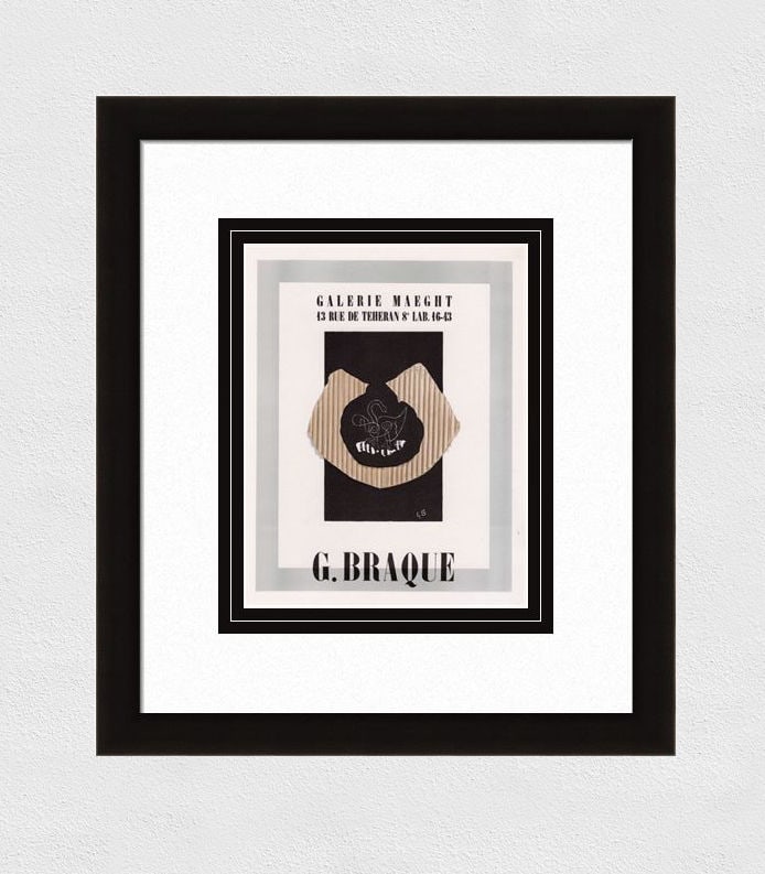 Georges Braque lithograph signed: Georges Braque. "G. Braque". Color lithograph after the original poster. 1959. Signed in the plate. Excellent. Mourlot. Image size c. 8 x 9 inches.Framed c. 17 x 18 inches. This piece is double matted