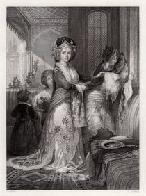 Thomas Allom Antique Engraving The Odalisque Signed Framed
