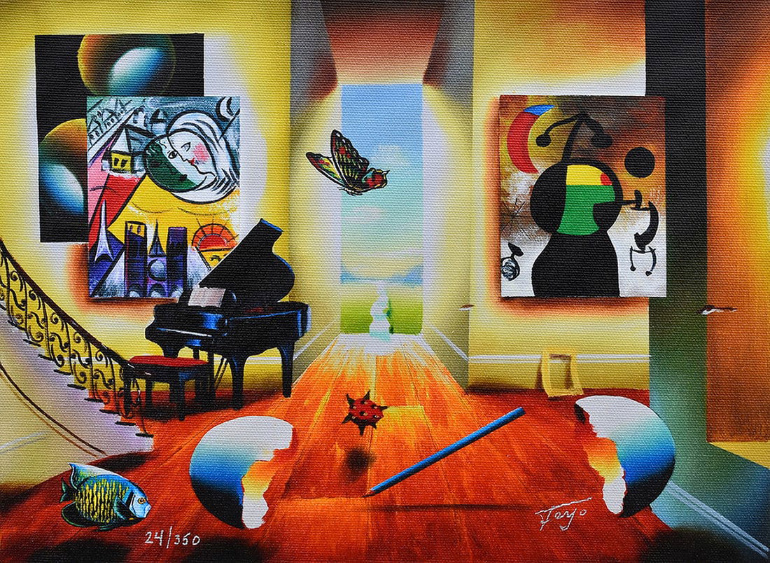 Ferjo Limited edition Giclee on Canvas Chagall's Recital Signed Numbered: Ferjo (Fernando de Jesus Oliveira) (B.1946;Brazilian). Chagall's Recital. Limited edition giclee on canvas. Signed lower right. Numbered from 350. Image size 9 x 12 inches. ***Please note, this hand s