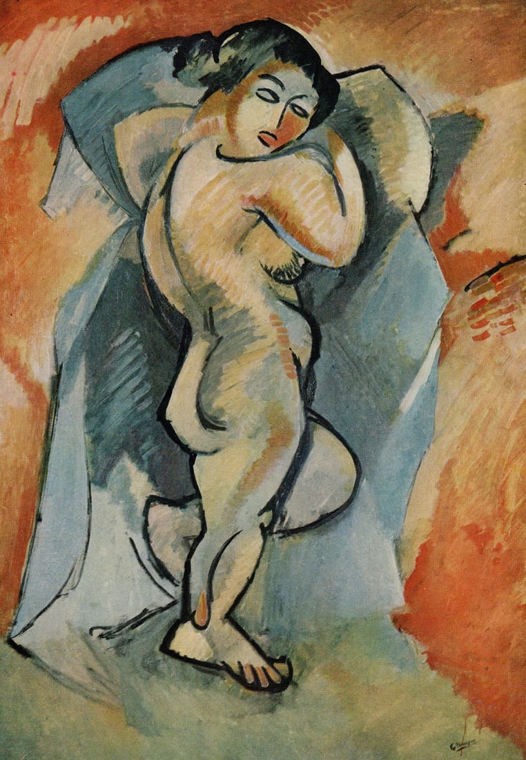 1956 Georges BRAQUE SIGNED Vintage Lithograph Grand Nu Gallery Framed: Georges Braque (French, 1882-1963). Grand Nu (Large Nude). Vintage offset lithograph after the original painting. Year: 1956. Signed in the plate, lower right. Printer: Draeger Freres. Image Size 6 1/