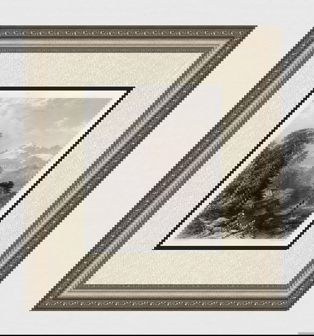 1800s JAMES HARDING Engraving Switzerland, View in the Alps SIGNED FRAMED: James Duffield Harding (English, 1798 – 1863). Val St Nicola, Switzerland. Antique engraving on wove paper after the original by master engraver Robert William Wallis (British, 1794-1878). Signed in