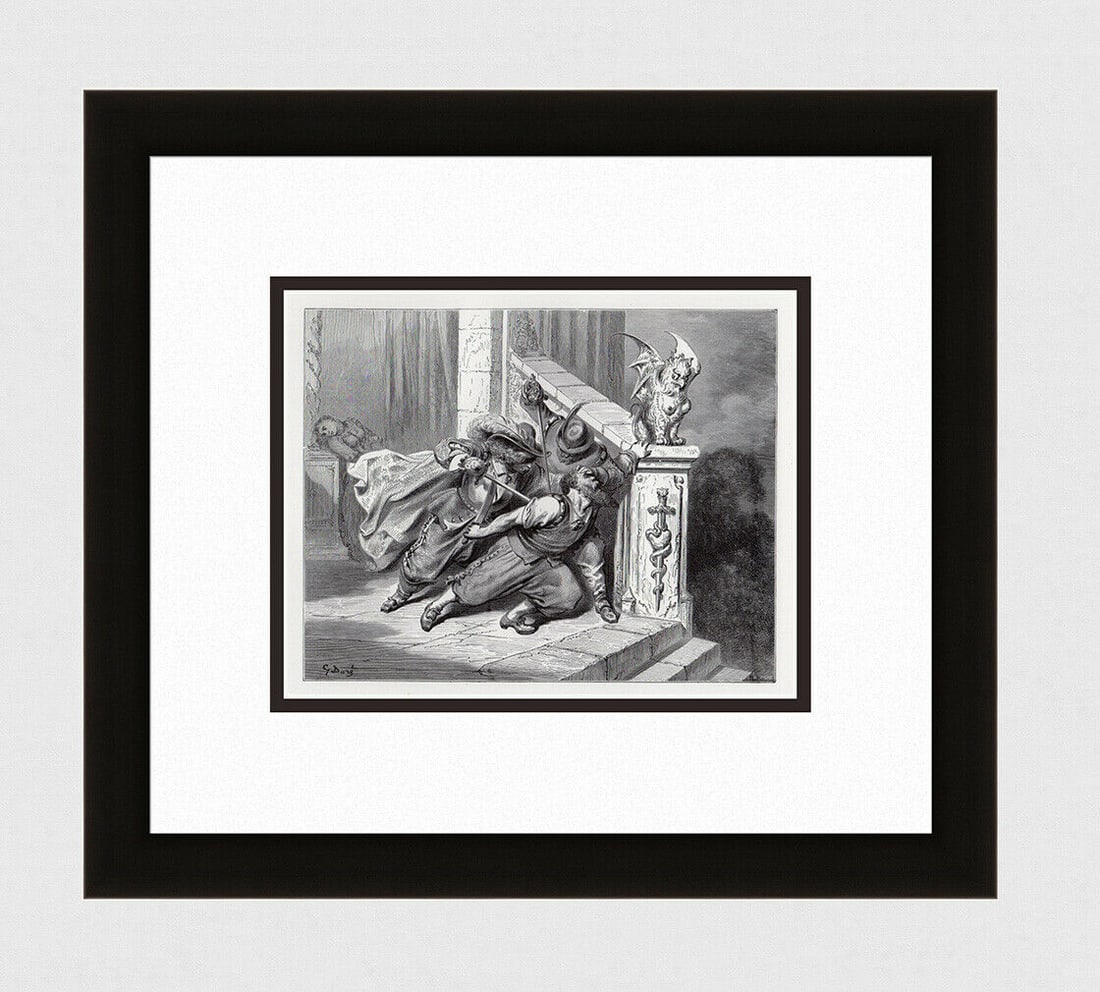 Gustave Dore Blue Beard 1880 Wood Engraving Signed: Gustave Dore (Paul Gustave Louis Christophe Dore) (French, 1832-1883). Blue Beard. Antique Wood Engraving on thick wove paper executed by master wood engraver Heliodore Pisan (French, 1822 - 1890). 18