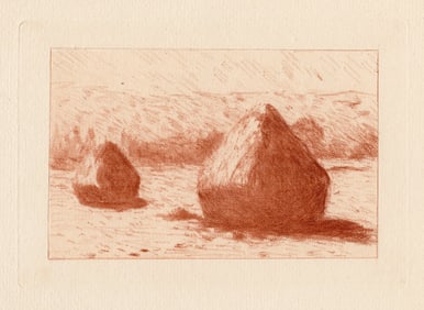 Claude Monet 1800's Etching Haystacks In Giverny