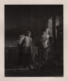 1800s Augustus Wall Callcott Engraving EXHAUSTED TRAVELLERS Signed