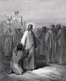 Gustave DORE 1800s Biblical Woodcut Jesus Heals the Possessed Man SIGNED Framed