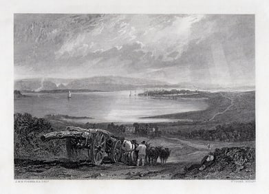 WILLIAM TURNER 1800s Engraving "Poole, Dorsetshire" FRAMED Signed