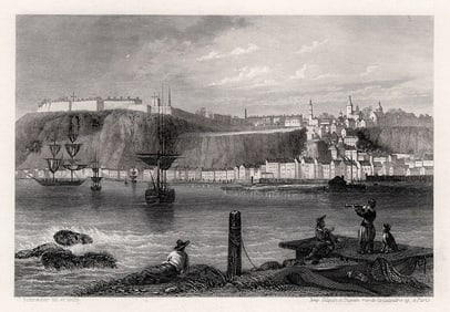 J Schroeder 1850 Original Engraving Quebec on the St Lawrence River SIGNED FRAMED