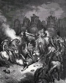 Religious 1800s Gustave DORE Woodcut Antiochus Defeat Framed Signed