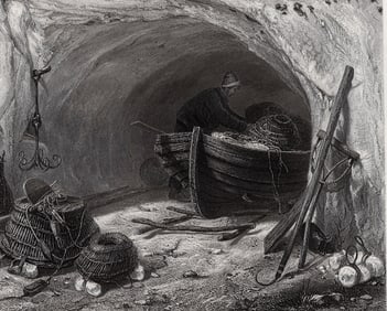 Edward William Cooke 1800s Engraving The Fisherman FRAMED SIGNED