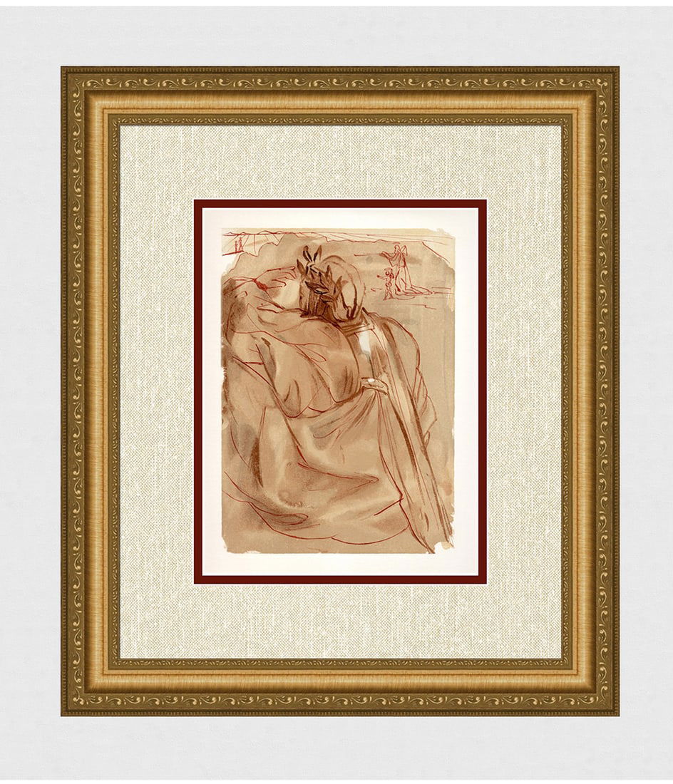 1960 Salvador Dali Great Event Authentic Woodcut: Salvador Dali. (1904-1989). "Announcement of the Great Event" Purgatory Canto 30. Authentic Original Color Woodcut from The Divine Comedy Printed in 1960 on B.F.K. Rives Paper ( this is not a reproduc