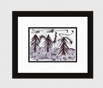 LOOK Patrick Mcdowell ORIGINAL Ink Drawing "Three Trees" Framed HAND SIGNED COA