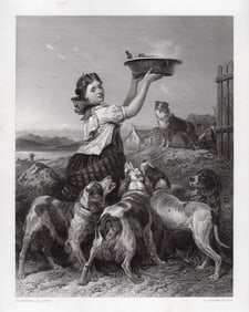 SIGNED 1800s Richard ANSDELL Engraving Highland Keeper's Daughter FRAMED