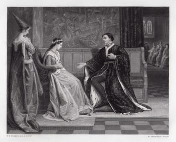 William Frederick Yeames 1876 engraving The Wooing of Henry V signed