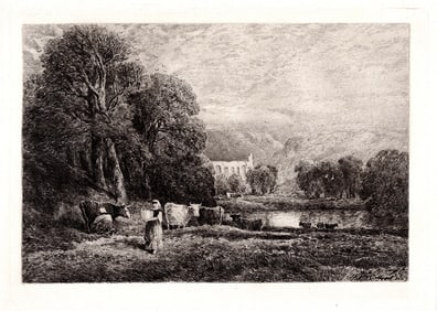 David Cox Bolton Abbey 1885 etching signed